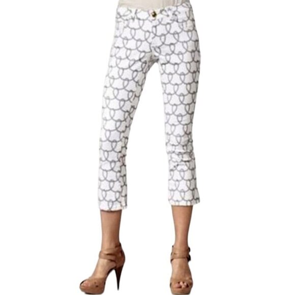 CAbi #761 Nautical Rope Print Bootlet Denim Cropped Pants Size 6 - Picture 1 of 12